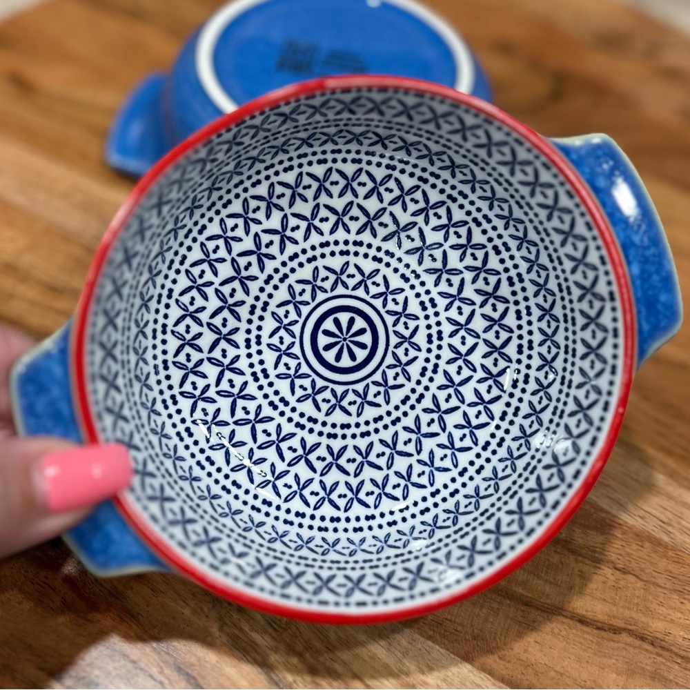 2 FR Kitchen & Table Blue Speckled Stoneware Mini Casserole w/Handles